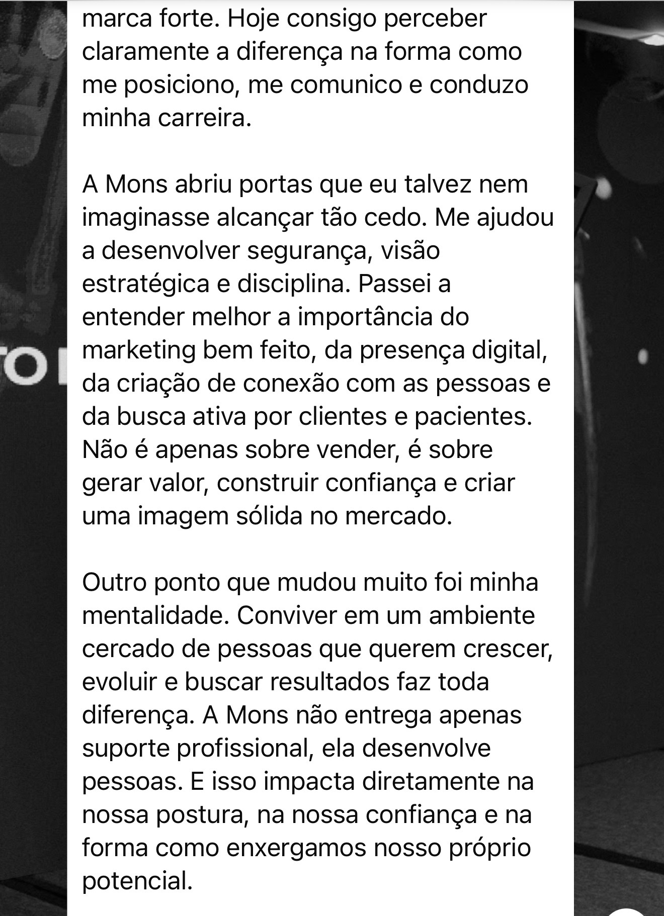 Print de feedback de mentorada MONS